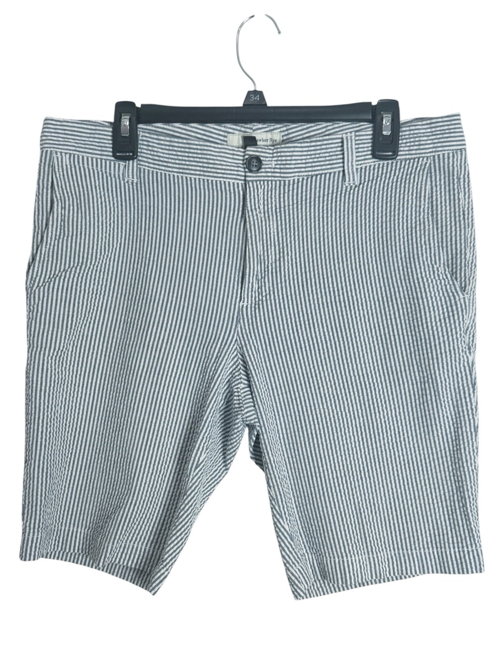 Hawker Rye Seersucker Blue White Stiped Chino Bermuda Shorts Preppy size W32